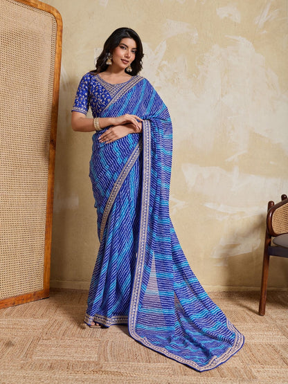 Rajwada Blue Georgette Printed Saree For Women