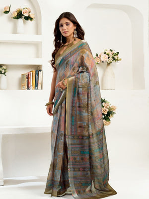 Rajwada Multicolour Cotton Linen Zari Work Saree For Women