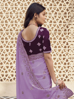 Rajwada Lavender Georgette Embroidered Elegant Saree For Women