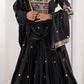 Rajwada Black Silk Blend Embroidered Semi-Stitched lehenga For Women