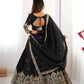 Rajwada Black Silk Blend Embroidered Semi-Stitched lehenga For Women