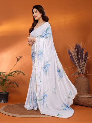 Rajwada White Georgette Printed Saree For Women