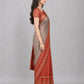 Silver And Red Silk Blend Solid Saree