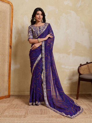 Rajwada Purple Georgette Printed Saree For Women