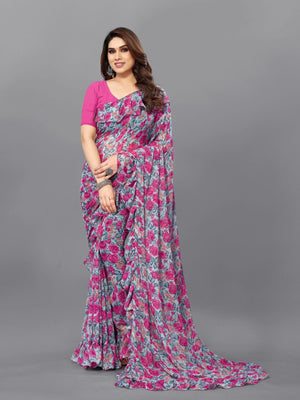 Rajwada Multicolor Georgette Printed And Ruffle Saree For Women