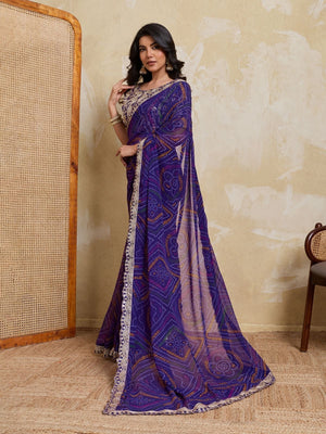 Rajwada Purple Georgette Printed Saree For Women
