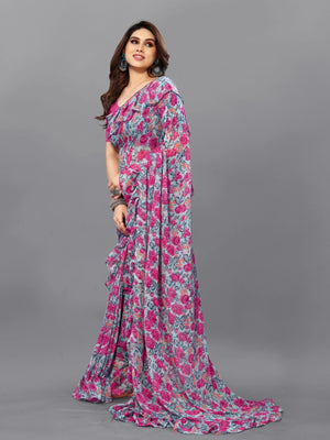 Rajwada Multicolor Georgette Printed And Ruffle Saree For Women