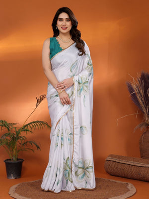 Rajwada White Georgette Embroidered Saree For Women