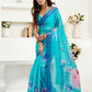 Rajwada Sky Blue Cotton Linen Zari Work Saree For Women