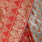 Silver And Red Silk Blend Solid Saree
