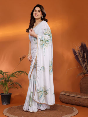 Rajwada White Georgette Embroidered Saree For Women