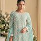 Rajwada Light Blue Georgette Embellished Semi Stitched Kurta Set For Women