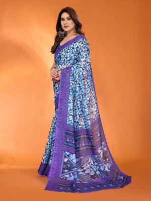 Rajwada Violet Silk Blend Printed Saree For Women