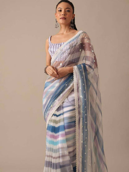 Rajwada Muticolor Printed Georgette Saree With Unstitched Blouse for Women