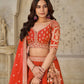 Rajwada Orange Silk Blend Embroidered Semi-Stitched Lehenga For Women
