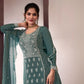 Rajwada Green Chiffon Embroidered Semi Stitched Kurta Set For Women