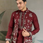 Rajwada Maroon Viscose Silk Embroidered Stitched Kurta Set For Men