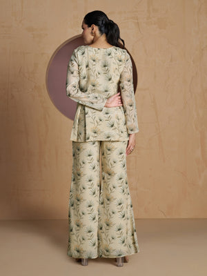 Beige Pure Crepe Solid Co Ord Set