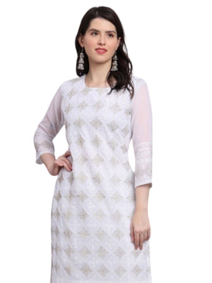 Rajwada White Georgette Embroidered Kurti For Women