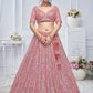 Rajwada Pink Soft Net Embellished Semi-Stitched Lehenga With Unstitched Blouse For Women