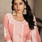 Rajwada Peach Organza Embroidered Semi-Stitched Kurta Set For Women