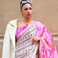 Rajwada White Satin Printed Saree With Unstitched Blouse For Women