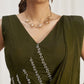 Rajwada Olive Organza Solid Ready To Wear Saree With Stitched Blouse For Women