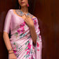 Rajwada Pink Satin Printed Saree With Unstitched Blouse For Women