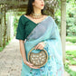 Rajwada Women Blue Organza Floral Print Saree With Unstitched Blouse