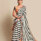 Rajwada Black & White Georgette Striped Saree With Unstitched Blouse For Women