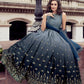 Rajwada Women Dark Grey Shaded Semi Stitched Gown With Dupatta
