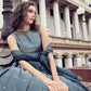 Rajwada Women Dark Grey Shaded Semi Stitched Gown With Dupatta