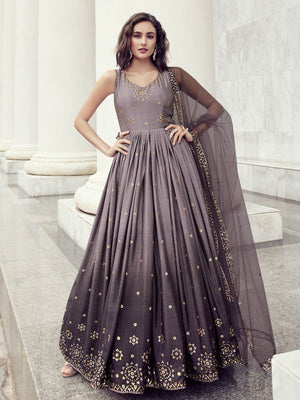 Rajwada Women Blush Voilet Shaded Semi Stitched Gown With Dupatta
