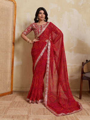 Rajwada Red Georgette Printed Saree For Women