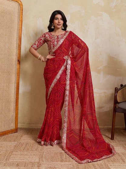 Rajwada Red Georgette Printed Saree For Women