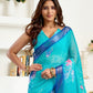 Rajwada Sky Blue Cotton Linen Zari Work Saree For Women