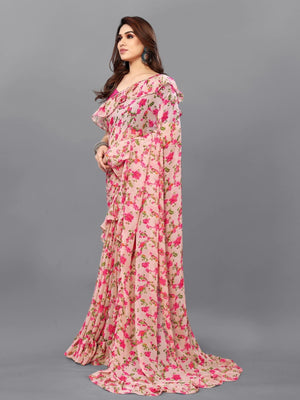 Rajwada Multicolor Georgette Printed And Ruffle Saree For Women