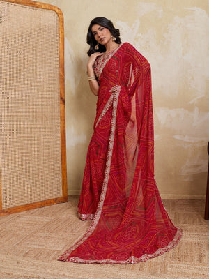 Rajwada Red Georgette Printed Saree For Women