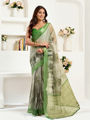 Rajwada Grey Cotton Linen Zari Work Saree For Women