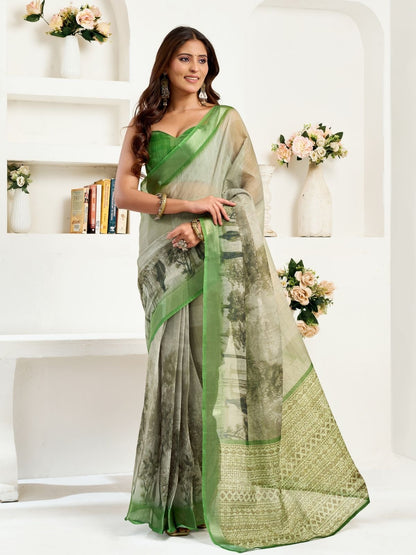 Rajwada Grey Cotton Linen Zari Work Saree For Women