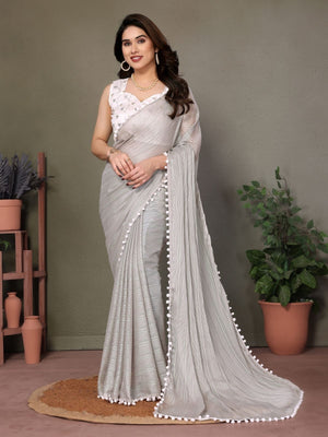 Rajwada Grey Georgette Plain Saree For Women
