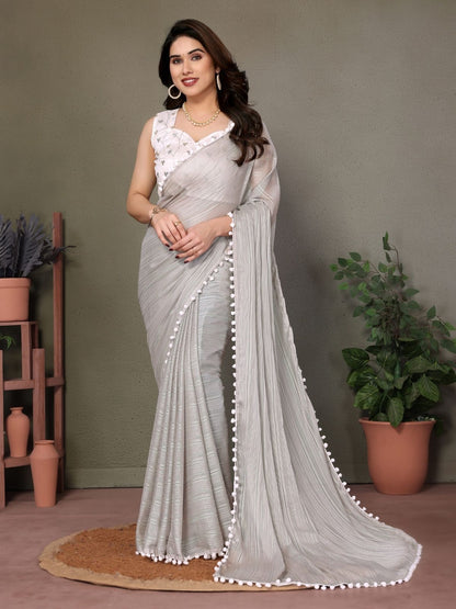 Rajwada Grey Georgette Plain Saree For Women