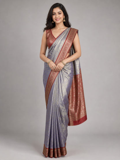 Light Lavender Silk Blend Solid Saree