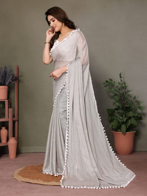 Rajwada Grey Georgette Plain Saree For Women