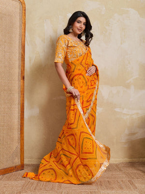 Rajwada Orange Georgette Printed Saree For Women