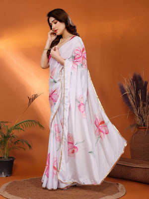 Rajwada White Georgette Printed Saree For Women