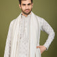 Rajwada White Viscose Silk Embellished Stitched Kurta For Men