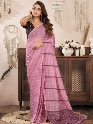 Rajwada Peach Pink Cotton Linen Zari Work Saree For Women