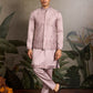 Rajwada Light Pink Silk Blend Embroidered Stitched Kurta Set For Men