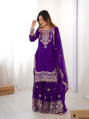 Rajwada Purple Georgette Embroidered Stitched Kurta Set For Women